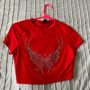red bedazzled crop top